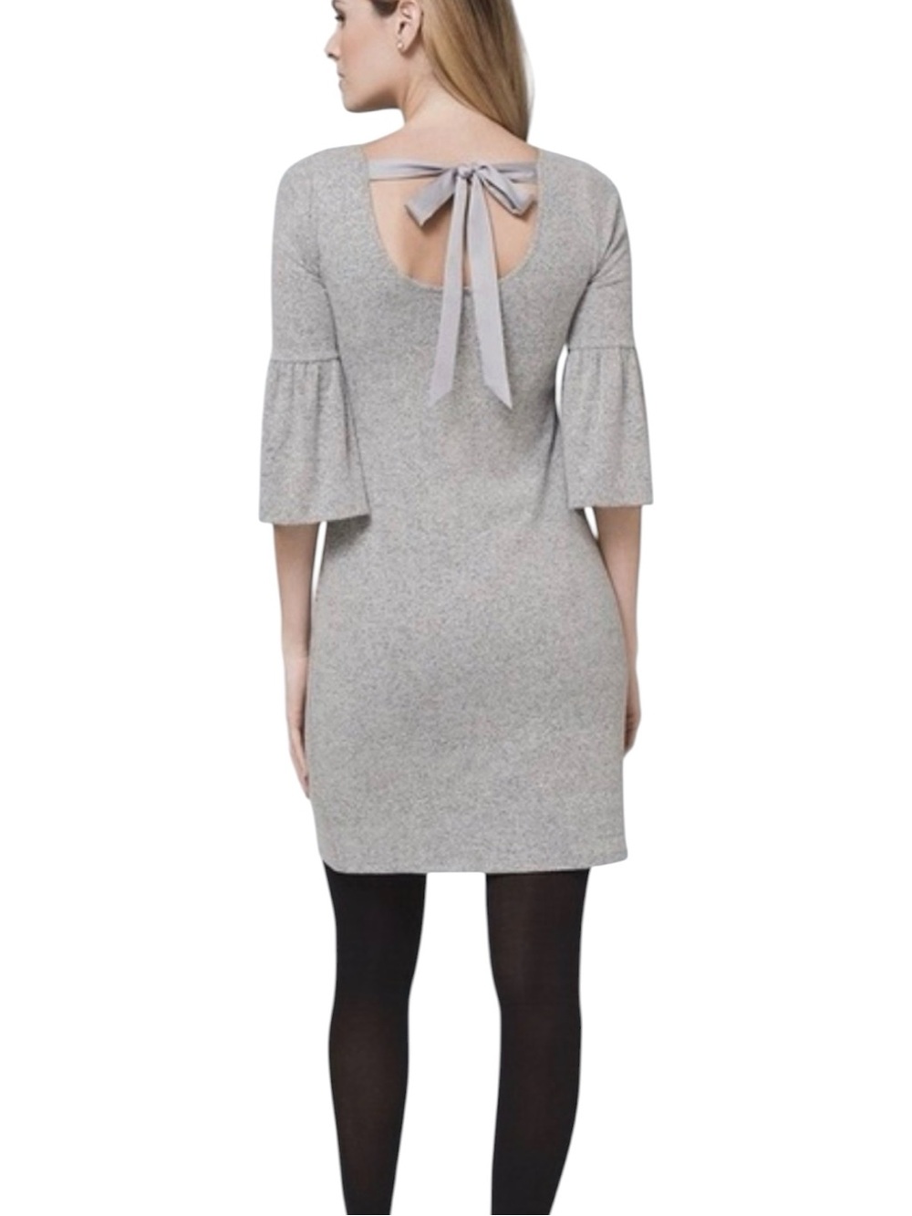 WHBM Gray Knit Bow-Back Shift Dress Size Medium